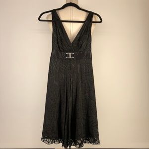 Black halter cocktail dress with crystal buckle